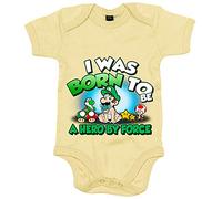 Body bebé I was born to be a hero by force parodia para gamers retro amigo del fontanero de aventuras - Amarillo, Talla única 12 meses
