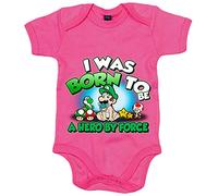 Body bebé I was born to be a hero by force parodia para gamers retro amigo del fontanero de aventuras - Rosa, Talla única 12 meses