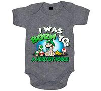 Body bebé I was born to be a hero by force parodia para gamers retro amigo del fontanero de aventuras - Gris, Talla única 12 meses