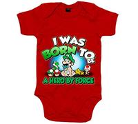 Body bebé I was born to be a hero by force parodia para gamers retro amigo del fontanero de aventuras - Rojo, Talla única 12 meses