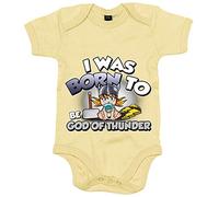 Body bebé I was born to be be god of thunder parodia friki del Dios del trueno - Amarillo, Talla única 12 meses