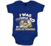 Body bebé I was born to be be god of thunder parodia friki del Dios del trueno - Azul Royal, Talla única 12 meses
