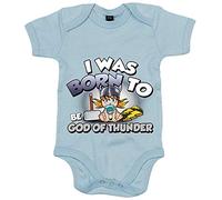 Body bebé I was born to be be god of thunder parodia friki del Dios del trueno - Celeste, Talla única 12 meses