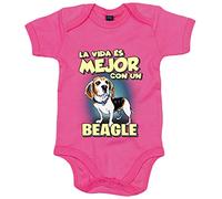 Body bebé la vida es mejor con un perro de raza Beagle - Rosa, Talla única 12 meses