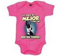 Body bebé la vida es mejor con un perro de raza Boston Terrier - Rosa, Talla única 12 meses
