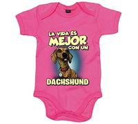 Body bebé la vida es mejor con un perro de raza Dachshund - Rosa, Talla única 12 meses