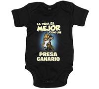 Body bebé la vida es mejor con un perro de raza Presa Canario - Negro, Talla única 12 meses