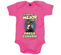 Body bebé la vida es mejor con un perro de raza Presa Canario - Rosa, Talla única 12 meses