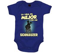 Body bebé la vida es mejor con un perro de raza Schnauzer negro - Azul Royal, Talla única 12 meses