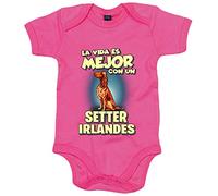 Body bebé la vida es mejor con un perro de raza Setter irlandés - Rosa, Talla única 12 meses