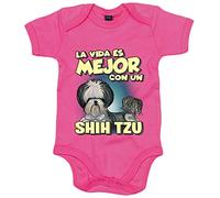 Body bebé la vida es mejor con un perro de raza Shih Tzu - Rosa, Talla única 12 meses