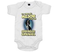 Body bebé la vida es mejor con un perro de raza Springer Spaniel blanco y negro - Blanco, Talla única 12 meses