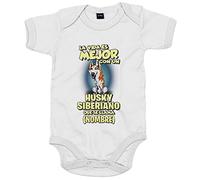 Body bebé la vida es mejor con un perro raza Husky Siberiano blanco y marrón que se llama personalizable con nombre - Blanco, Talla única 12 meses