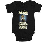Body bebé la vida es mejor con un perro raza Presa Canario que se llama personalizable con nombre - Negro, Talla única 12 meses