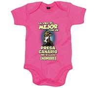 Body bebé la vida es mejor con un perro raza Presa Canario que se llama personalizable con nombre - Rosa, Talla única 12 meses