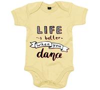 Body bebé Life Is Better When You Dance - Amarillo, Talla única 12 meses