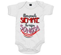 Body bebé lleva puesta siempre tu mejor sonrisa - Blanco, Talla única 12 meses