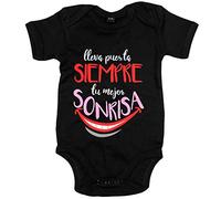Body bebé lleva puesta siempre tu mejor sonrisa - Negro, Talla única 12 meses