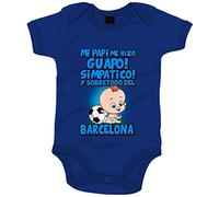 Body bebé mi papi me hizo guapo simpático y sobretodo aficionado al fútbol de Barcelona - Azul Royal, Talla única 12 meses