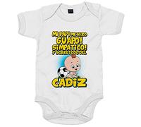Body bebé mi papi me hizo guapo simpático y sobretodo aficionado al fútbol de Cádiz - Blanco, Talla única 12 meses
