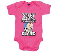 Body bebé mi papi me hizo guapo simpático y sobretodo aficionado al fútbol de Elche - Rosa, Talla única 12 meses