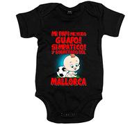 Body bebé mi papi me hizo guapo simpático y sobretodo aficionado al fútbol de Mallorca - Negro, Talla única 12 meses