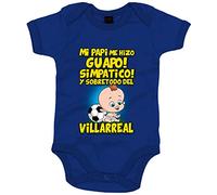 Body bebé mi papi me hizo guapo simpático y sobretodo aficionado al fútbol de Villarreal - Azul Royal, Talla única 12 meses