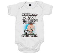 Body bebé mi papi me hizo guapo simpático y sobretodo aficionado al fútbol del Sporting - Blanco, Talla única 12 meses