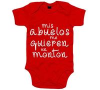 Body bebé Mis abuelos me quieren un montón - Rojo, Talla única 12 meses