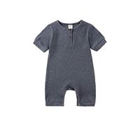Body Bebe Niño, Treer Bebé de Manga Corta Bodysuit Recién Nacidos Peleles Verano Bodies Conjuntos Monos Suave Algodón Ropa de Mameluco (Gris oscuro,70cm)