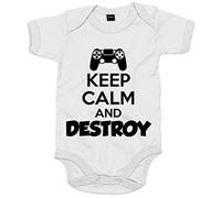 Body bebé para gamers de la play frase Keep Calm And Destroy - Blanco, Talla única 12 meses