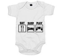 Body bebé para gamers viciados de los videojuegos con frase Eat Sleep Play - Blanco, Talla única 12 meses