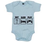 Body bebé para gamers viciados de los videojuegos con frase Eat Sleep Play - Celeste, Talla única 12 meses