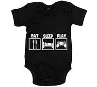 Body bebé para gamers viciados de los videojuegos con frase Eat Sleep Play - Negro, Talla única 12 meses