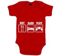 Body bebé para gamers viciados de los videojuegos con frase Eat Sleep Play - Rojo, Talla única 12 meses
