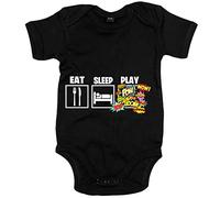 Body bebé para gamers viciados de los videojuegos de lucha y shooters con frase Eat Sleep Play - Negro, Talla única 12 meses