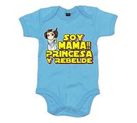 Body bebé parodia de las galaxias soy mama princesa y rebelde - Celeste, Talla única 12 meses