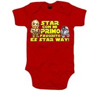 Body bebé parodia robots de las galaxias estar con mi primo favorito es star way - Rojo, Talla única 12 meses