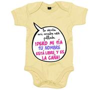 Body bebé personalizable con nombre frase divertida mi tía está libre y es la caña chica - Amarillo, Talla única 12 meses
