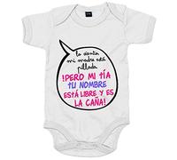 Body bebé personalizable con nombre frase divertida mi tía está libre y es la caña chica - Blanco, Talla única 12 meses