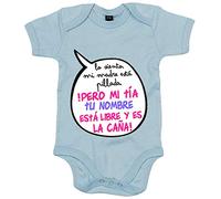 Body bebé personalizable con nombre frase divertida mi tía está libre y es la caña chica - Celeste, Talla única 12 meses