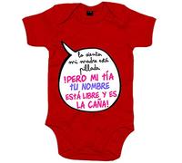 Body bebé personalizable con nombre frase divertida mi tía está libre y es la caña chica - Rojo, Talla única 12 meses