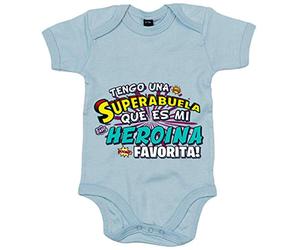 Body bebé tengo una Superabuela que és mi heroína favorita regalo para abuela - Celeste, Talla única 12 meses
