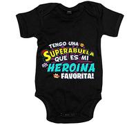 Body bebé tengo una Superabuela que és mi heroína favorita regalo para abuela - Negro, Talla única 12 meses