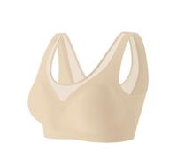 Body Blanc Manga Larga Women's Thin Breathable Non Marking Back Without Ring Fixed Cup Solid Color Mesh Splicing Tank Top Bra Underwear Camiseta sin mangas Algodón Azul, beige, XXX-Large