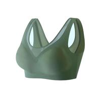 Body Blanc Manga Larga Women's Thin Breathable Non Marking Back Without Ring Fixed Cup Solid Color Mesh Splicing Tank Top Bra Underwear Camiseta sin mangas Algodón Azul, verde, XXL