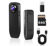 Body CAM, Mini Camara Espia 1080P, Camara Sin Necesidad de WiFi, Cámara Corporal con TF de 64 GB Preinstalada, Camara Espia Bateria Larga Duracion 1000mAh, Detección de Movimiento y Visión Nocturna