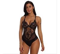 Body con Copa de Encaje de Malla Transparente Mujer Borgoña/Negro/Blanco Sin Mangas Ahueca hacia Fuera Copas con Aros Body Sexy Body Top L Negro