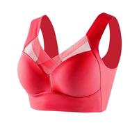 Body de encaje blanco Ropa interior cómoda transpirable con hebilla grande de albañil, sujetador de mujer con cuello en V, chaleco, bralette, sujetador inalámbrico 2 fuera del país, rojo, 7XL