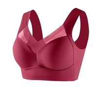 Body de encaje blanco Ropa interior cómoda transpirable con hebilla grande de albañil, sujetador de mujer con cuello en V, chaleco, bralette, sujetador inalámbrico 2 fuera del país, Vino, 3XL